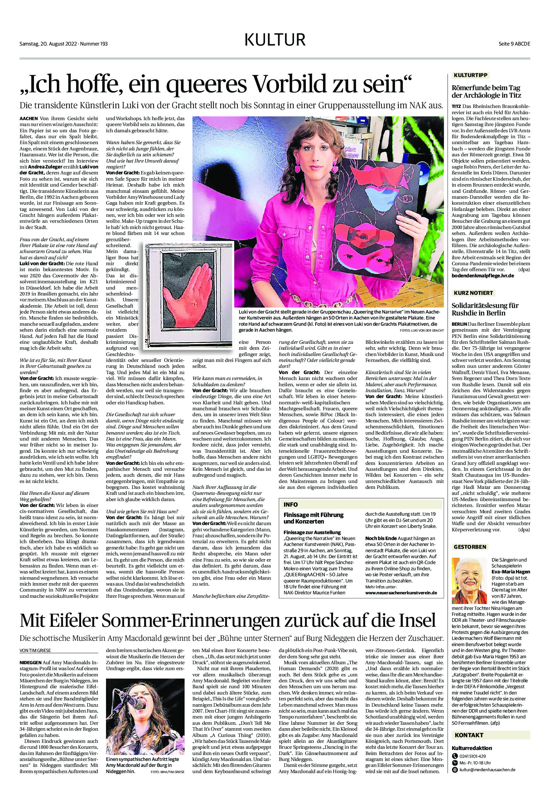Luki von der Gracht Aachener_Zeitung_Interview